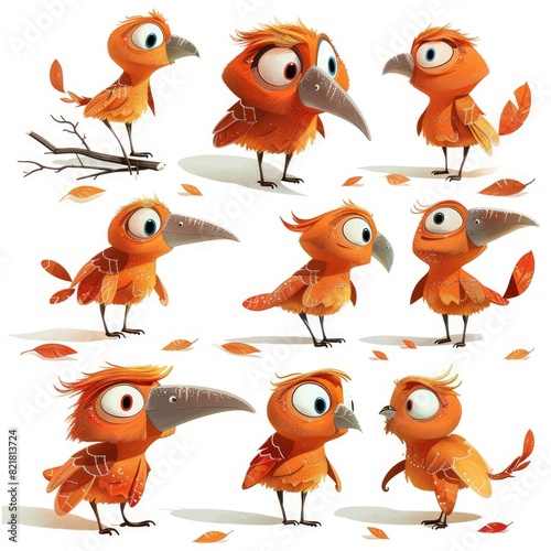 Little Greater Coucal Bird Cute character multiple posses and expression children s book illustration style