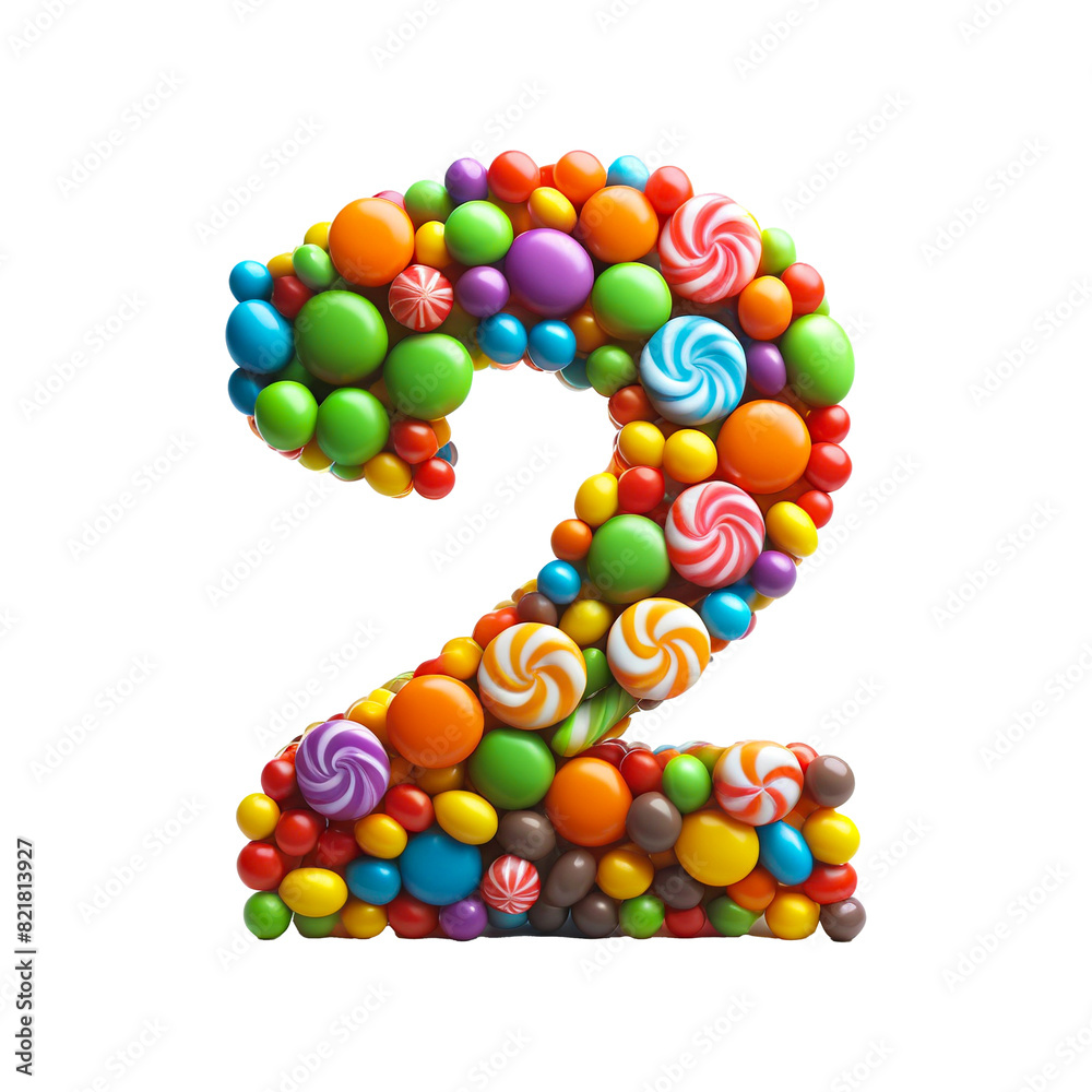 Colorful canddy number 2, PNG file. Generative AI Colorful canddy number 2, PNG file. Generative AI