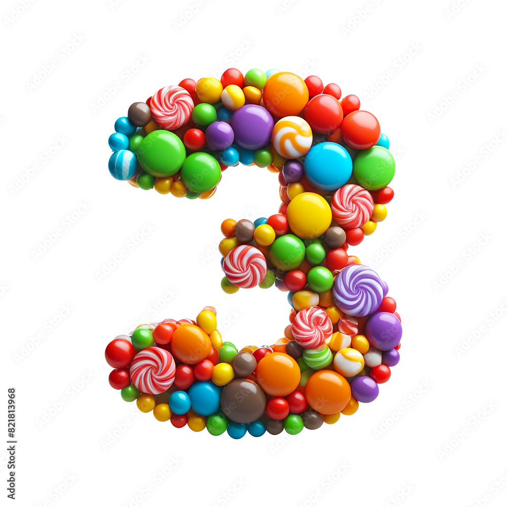 Colorful canddy number 3, PNG file. Generative AI Colorful canddy number 3, PNG file. Generative AI