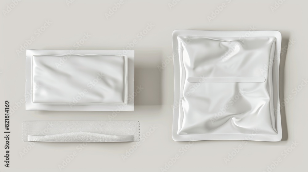 An 888-pixel-wide 3D modern mockup showing a wet wipes package with a plastic flap. This is a realistic 3D modern set from the front and side views of a blank white hygiene tissue pack. This template An 888-pixel-wide 3D modern mockup showing a wet wipes package with a plastic flap. This is a realistic 3D modern set from the front and side views of a blank white hygiene tissue pack. This template