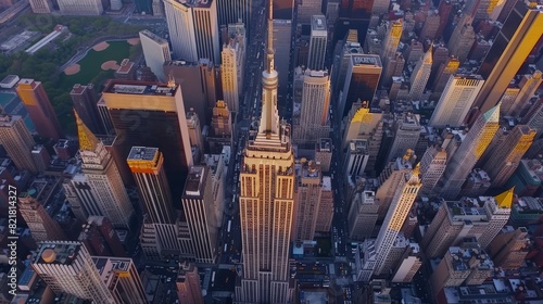 Helicopter Shot of Empire State Building Spire and Top Deck Tourist Observatory - NEW YORK CITY, THE UNITED STATES OF AMERICA - MAY 15 2023
