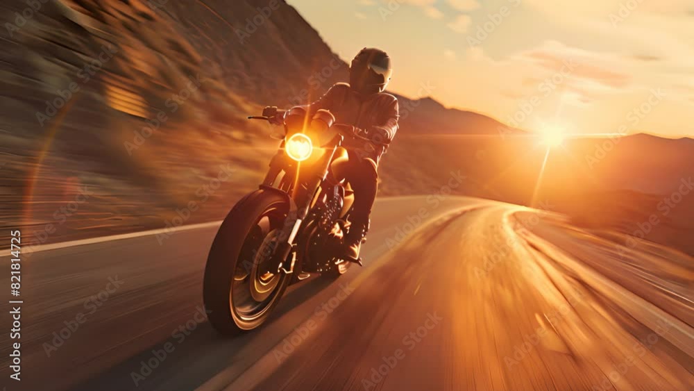 bottom view Professional motorcyclist on the road Ride at high speed around the mountains at sunset. Concept 3D render background bottom view Professional motorcyclist on the road Ride at high speed around the mountains at sunset. Concept 3D render background