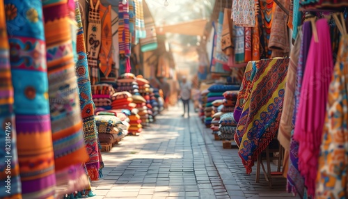 Traditional market with colorful stalls and goods © Dadee