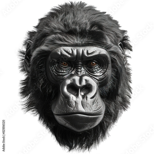 front view of gorilla face isolated on transparent background ,gorilla head png ,generative ai © sipalingPNG