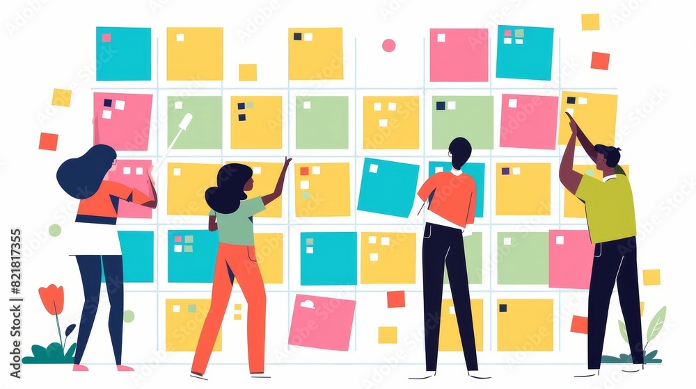 An effective planning system, deadline, and time management business concept modern. Company workers with task cards, creating a plan, and managing their time. An effective planning system, deadline, and time management business concept modern. Company workers with task cards, creating a plan, and managing their time.