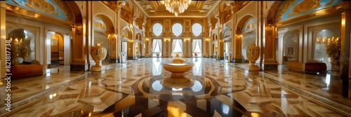 Arabian Palace Sea View, Grand Hamam, Hotel, Luxurious Oriental Interiors Arab Palace, Copy Space, Generative AI Illustration photo