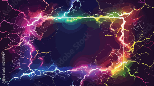 Neon lightning effect electric glow frame vector. Mag