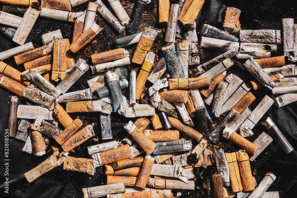 Human health concept. Cigarette butts, concept of dangerous and health harmful smoker lifestyle Human health concept. Cigarette butts, concept of dangerous and health harmful smoker lifestyle