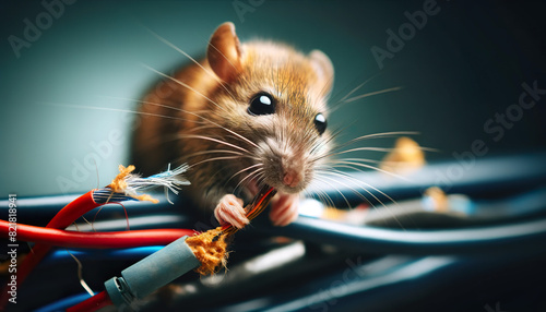 Rat chewing electrical and internet optical cables causing damage and creating a need for pest control services
