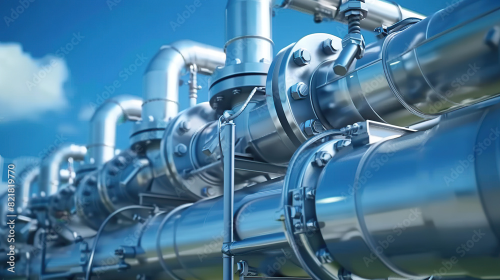 Obraz premium Industrial Factory equipment stainless tubes Food automation. generative ai