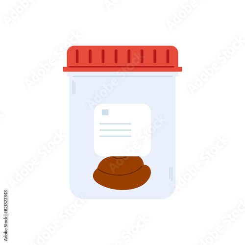 Stool analysis. Poop test. Plastic container with biomaterial for laboratory analysis