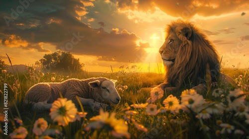 The scene captures the essence of both meekness and strength in a harmonious and visually stunning composition.