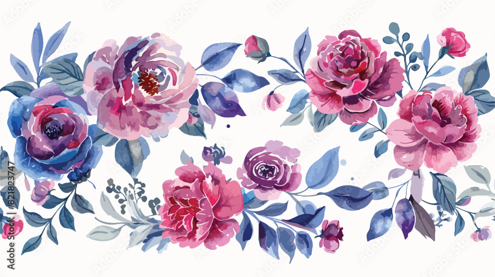 Watercolor Floral Arrangement Roses Peonies Leaves Pi