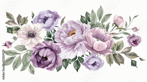 Watercolor floral bouquet pink purple white gentle fl