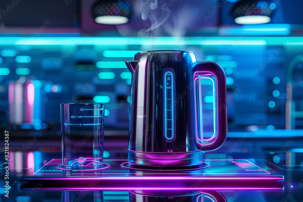 Obraz premium Smart Kettles Kettles that can be controlled remotely, futuristic background 