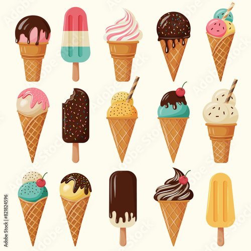 Ice cream collection, vector illustration.