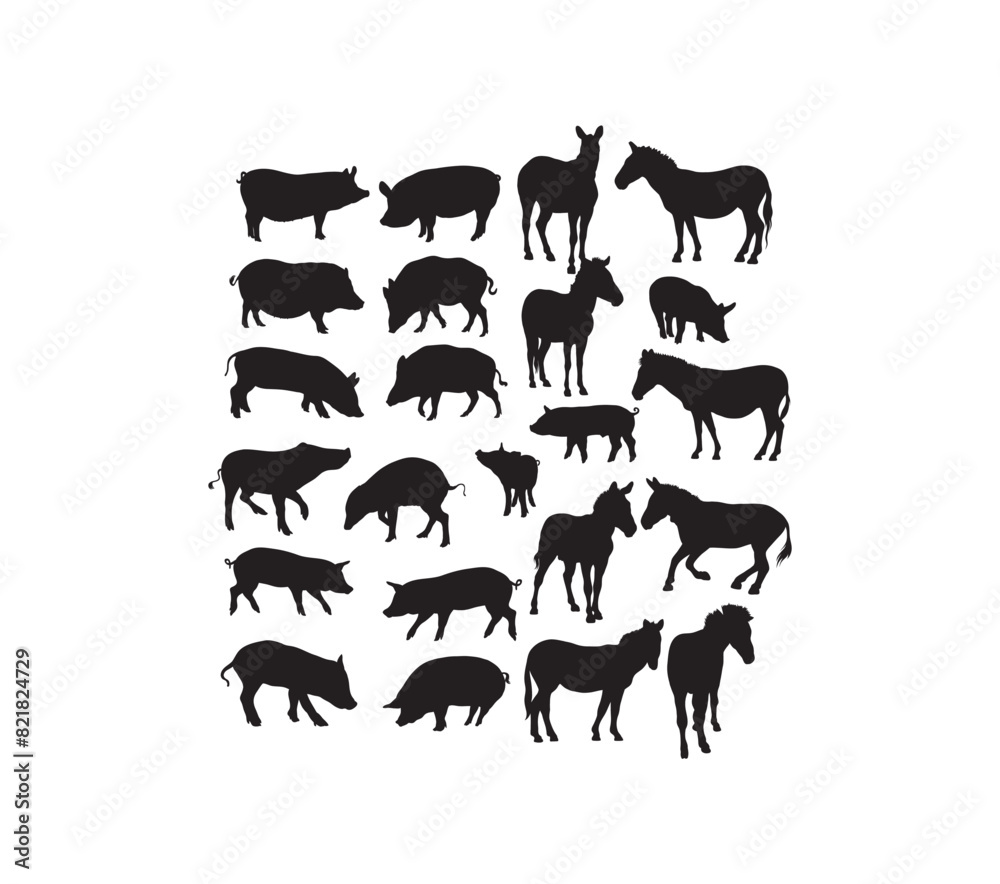 Fototapeta premium Pig and Zebra Silhouettes, art vector design