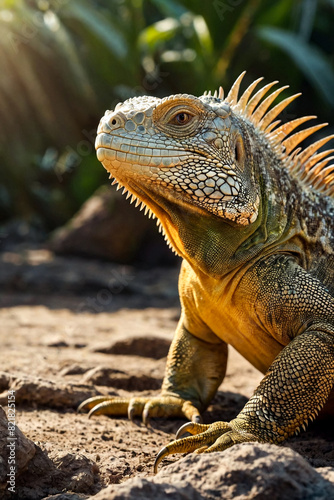 land iguana  Conolophus subcristatus  endemic to Galapagos islands. Lizards  Conolophus  in tropical animal world. Observation of wildlife area. Holiday adventure in Ecuador