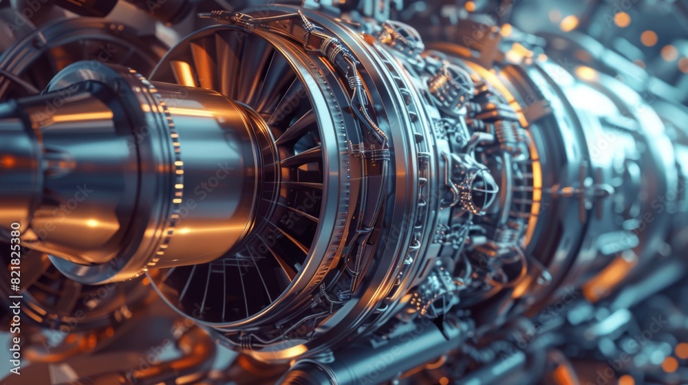 A futuristic Turbine Engine with Multiple Fans, Wires, and Connectors. A Jet Engine with Stylish Contemporary Design with Silver Technological Finish. In the Development Stage at a Research Lab. A futuristic Turbine Engine with Multiple Fans, Wires, and Connectors. A Jet Engine with Stylish Contemporary Design with Silver Technological Finish. In the Development Stage at a Research Lab.