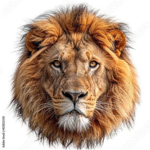 front view of lion head isolated on transparent background ,lion face png ,generative ai photo