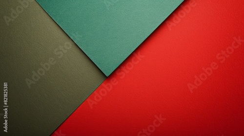 A red and green background features a diagonal paper shape in a minimalist  flat design style.