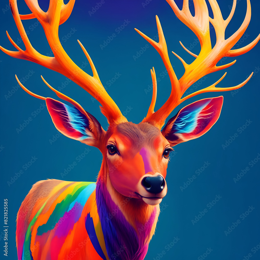 Majestic Red Deer Standing in Autumn Fall Forest Painting. AI generative