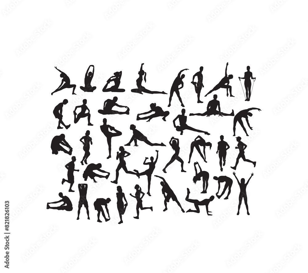 Fitness and Gym Activity Silhouettes, art vector design Fitness and Gym Activity Silhouettes, art vector design