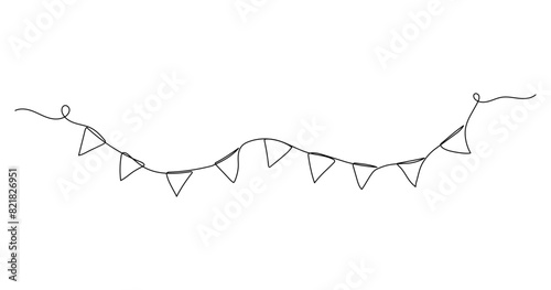 One line party garland sketch. Hand drawn elements. Vector continuous outline isolated illustration
