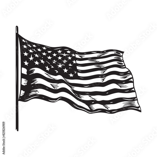 American Flag Black And White Waving Images isolated on white