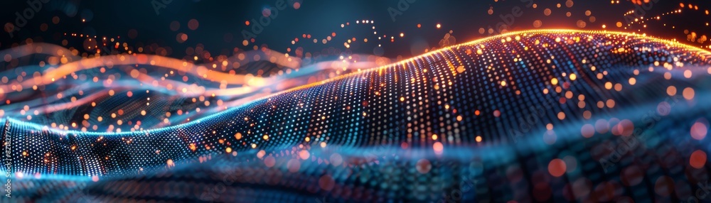 Fototapeta premium Connected dot points with gradients and aesthetic waves, internationalization of social networks and businesses.