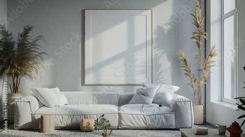 Featuring an ISO A paper size frame on a living room wall  this mockup captures the essence of modern interior design. The house background adds a touch of coziness  making it perfect for 3D renders.