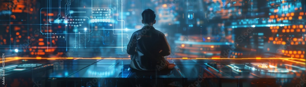 A man working remotely from home. Business network as a global network. Online instruction.