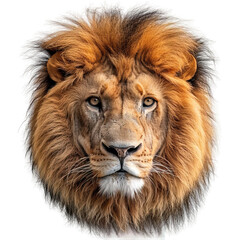 front view of lion head isolated on transparent background ,lion face png ,generative ai