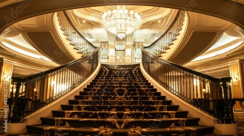 Luxury architectural staircase design in hotel lobby