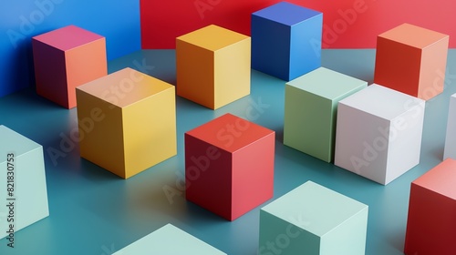 An abstract set of colored cubes in 3D