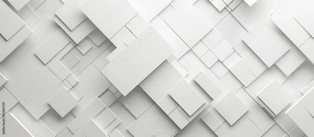 White 3D geometric shapes. Rectangles and squares in perspective. Minimalistic background.
