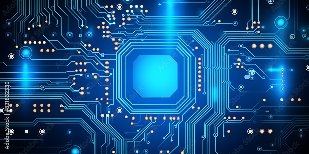 Futuristic Digital Circuit Board with Glowing Nodes