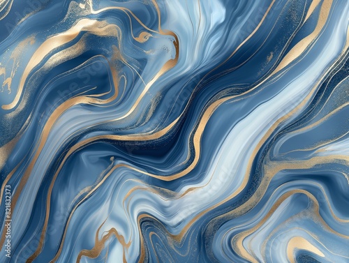 Luxurious abstract background with flowing blue and gold marble patterns  evoking elegance and sophistication.