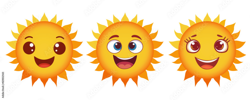 Cute sun emoji, smiling faces Isolated on white background Cute sun emoji, smiling faces Isolated on white background