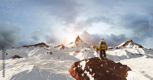 Pushing Boundaries: The Unyielding Pursuit of a Climber's Goal on the Mountain. Concept 3D CG Render.