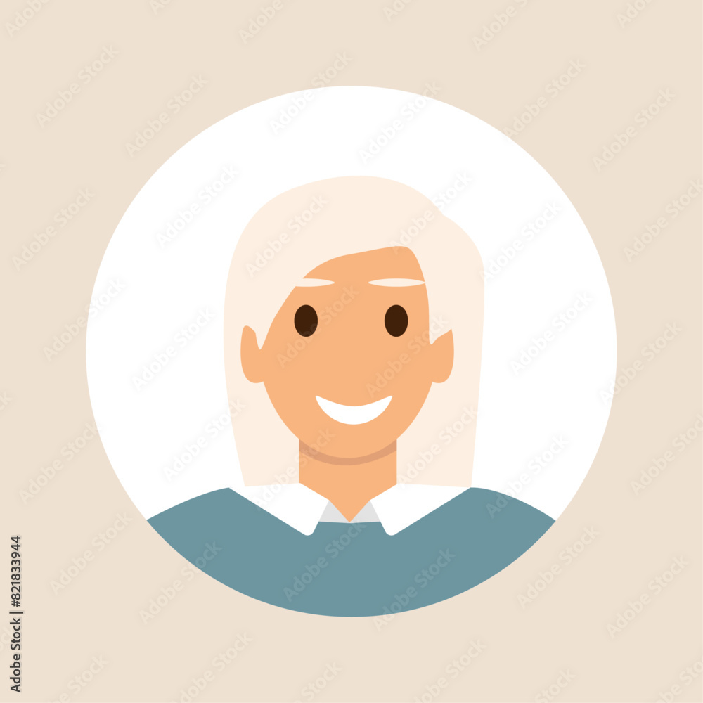 Vector illustration. Color avatar, user profile, person icon, profile picture. A person with facial features. Suitable for social media profiles, icons, screensavers and as a template.