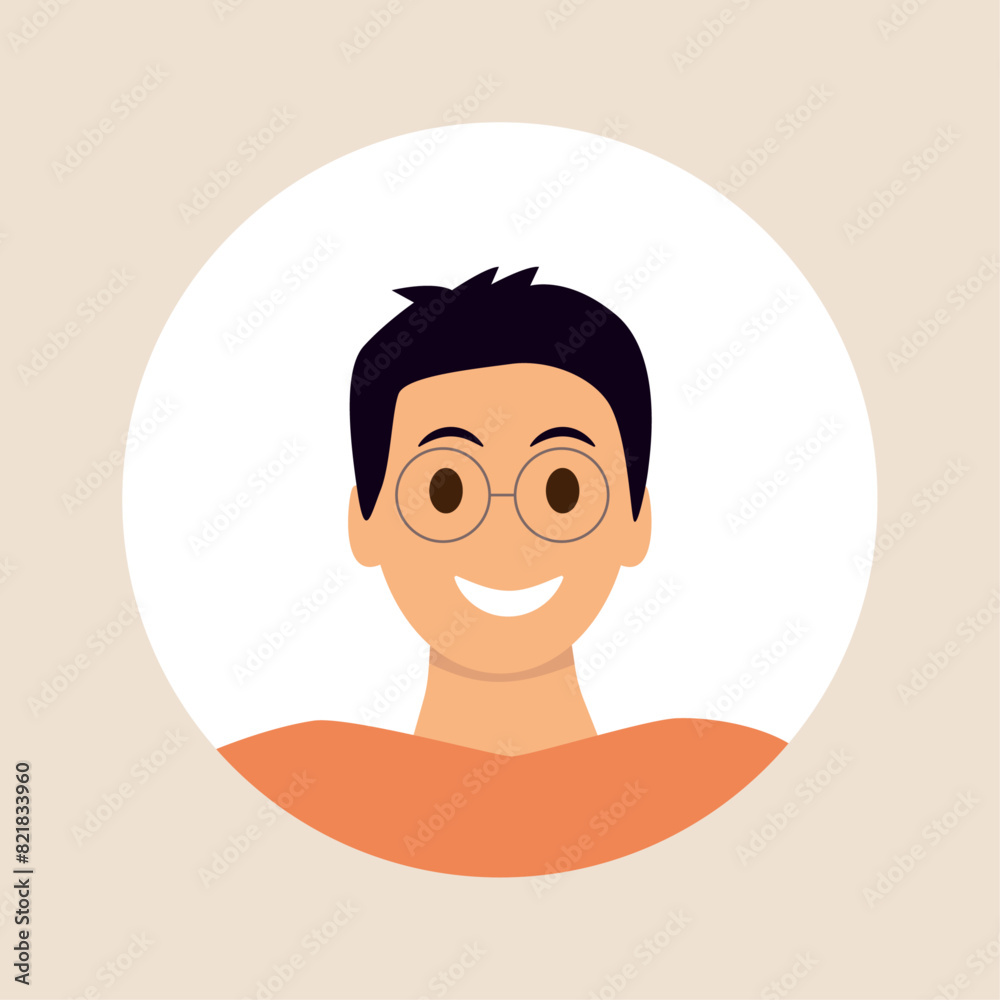 Vector illustration. Color avatar, user profile, person icon, profile picture. A person with facial features. Suitable for social media profiles, icons, screensavers and as a template.