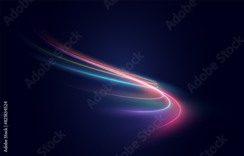 Light blue Twirl. Curve light effect of neon line. Luminous blue circle. Light neon pedistal, podium, platform, table. Vector PNG. Fast speed lines. Modern abstract high-speed motion effect png. 