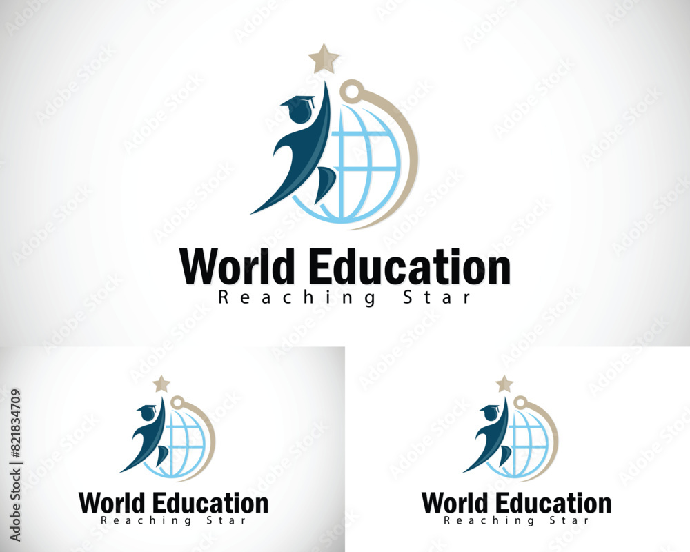 Fototapeta premium world education logo creative reaching star design concept globe technology