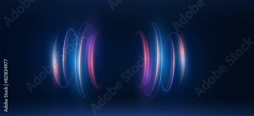 modern abstract high-speed motion effect png. It is also a futuristic dynamic line neon motion technology. It can be used as a banner or poster design background idea. Fast neon speed lines. © Виктория Проскурина
