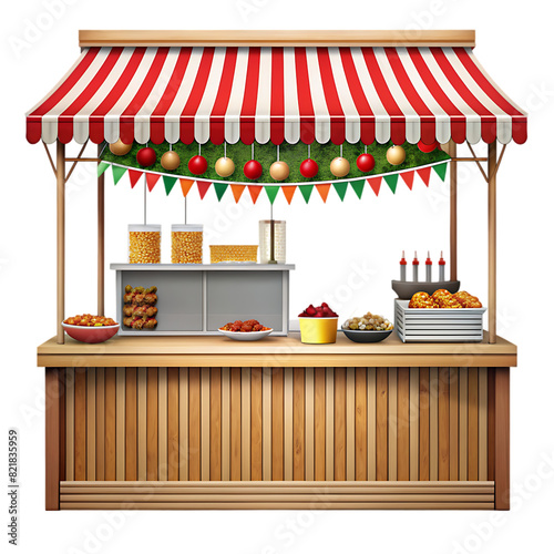 A display of food and a basket of fruit on a shelf