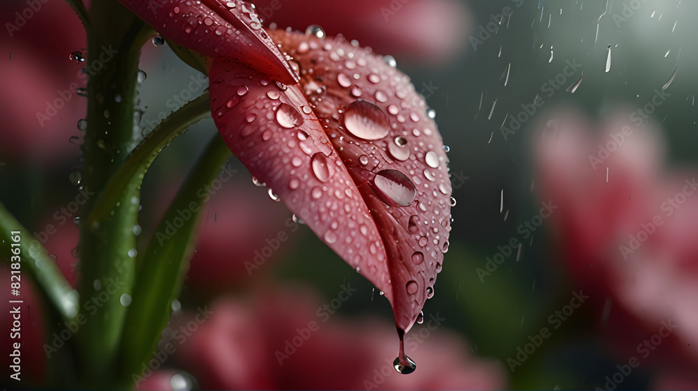 water drops on red flower