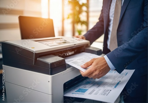 Wallpaper Mural "Businessmen using multifunction laser printer in office: print, scan, copy, fax documents and papers." Torontodigital.ca