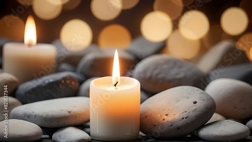 Candle and stones on a blurred background
