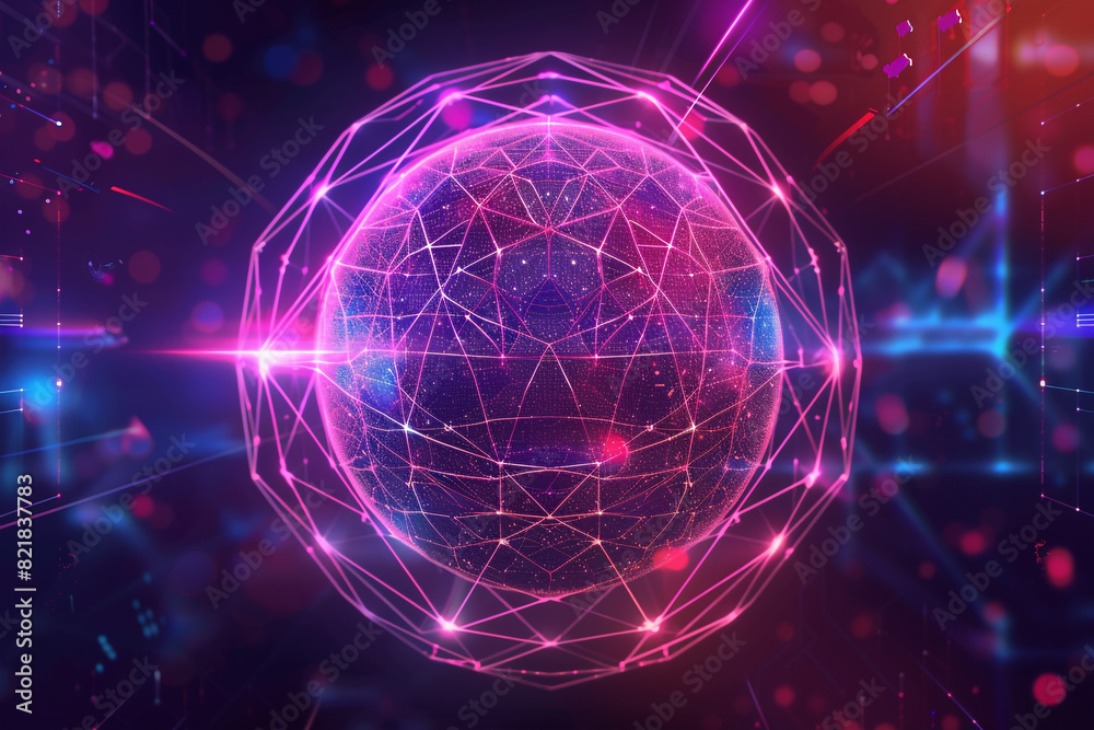 Obraz premium Sphere futuristic background, Abstract geometric shape theme, neon color 